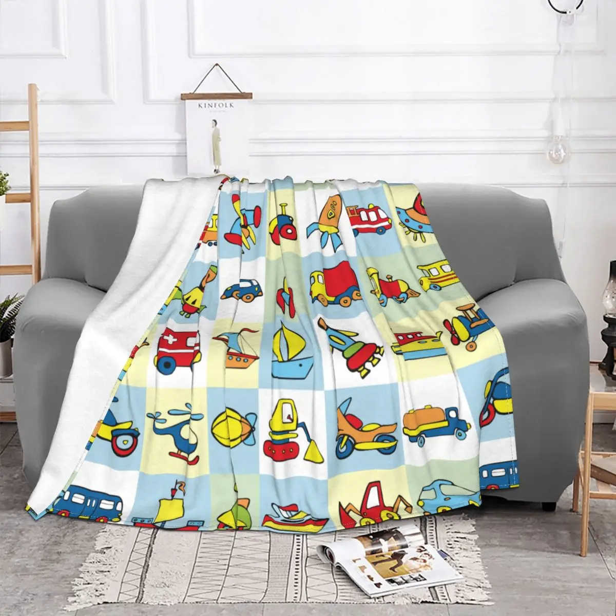 

Cartoon Truck Excavator Blankets Fleece Decoration Anime Plaid Portable Super Warm Throw Blankets for Sofa Outdoor Quilt