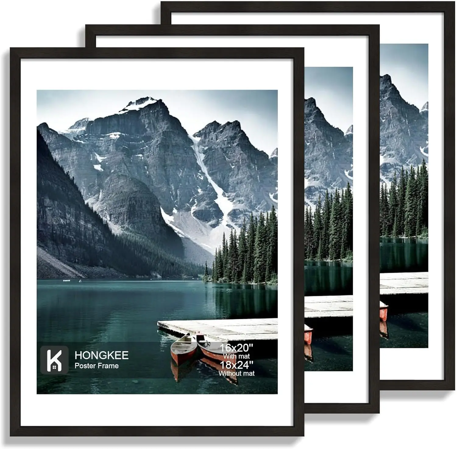

18x24 Frame Set of 3 - Display 16x20 Photo with Mat or 18x24 Poster without Mat, Black Wall Mounting Horizontal and Vertical