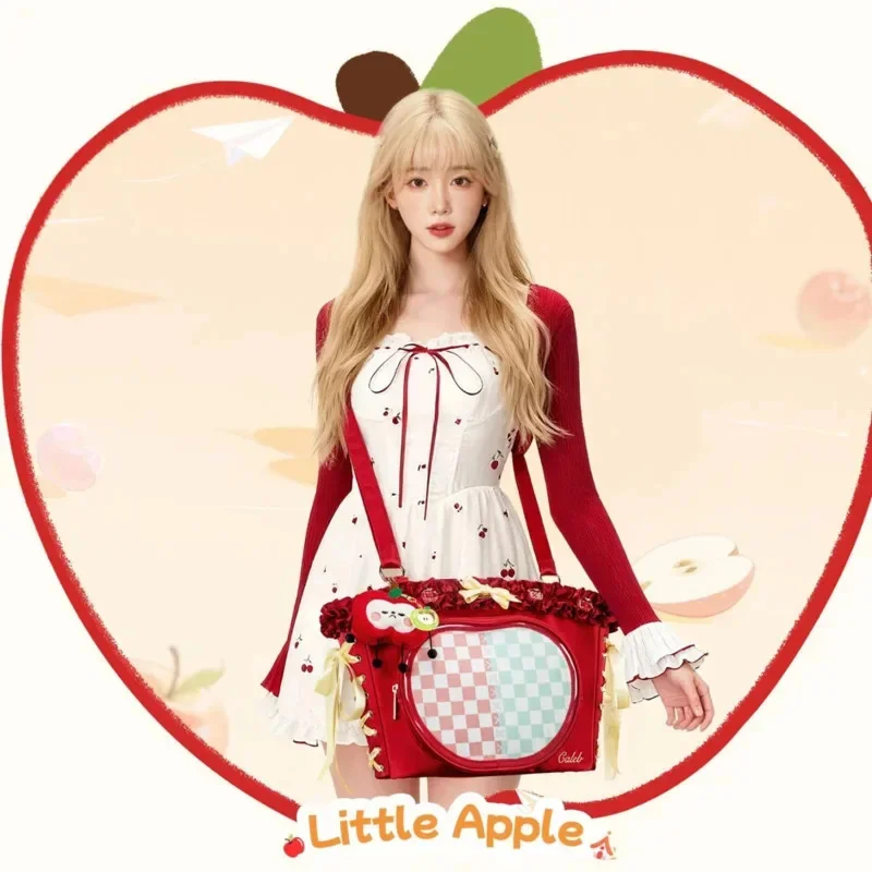 Women Handbag Love And Deepspace Apple Ita Bag Cosplay Y2K Red Lace Crossbody Shoulder Tote Handbag Pendant Anime Badge Itabag