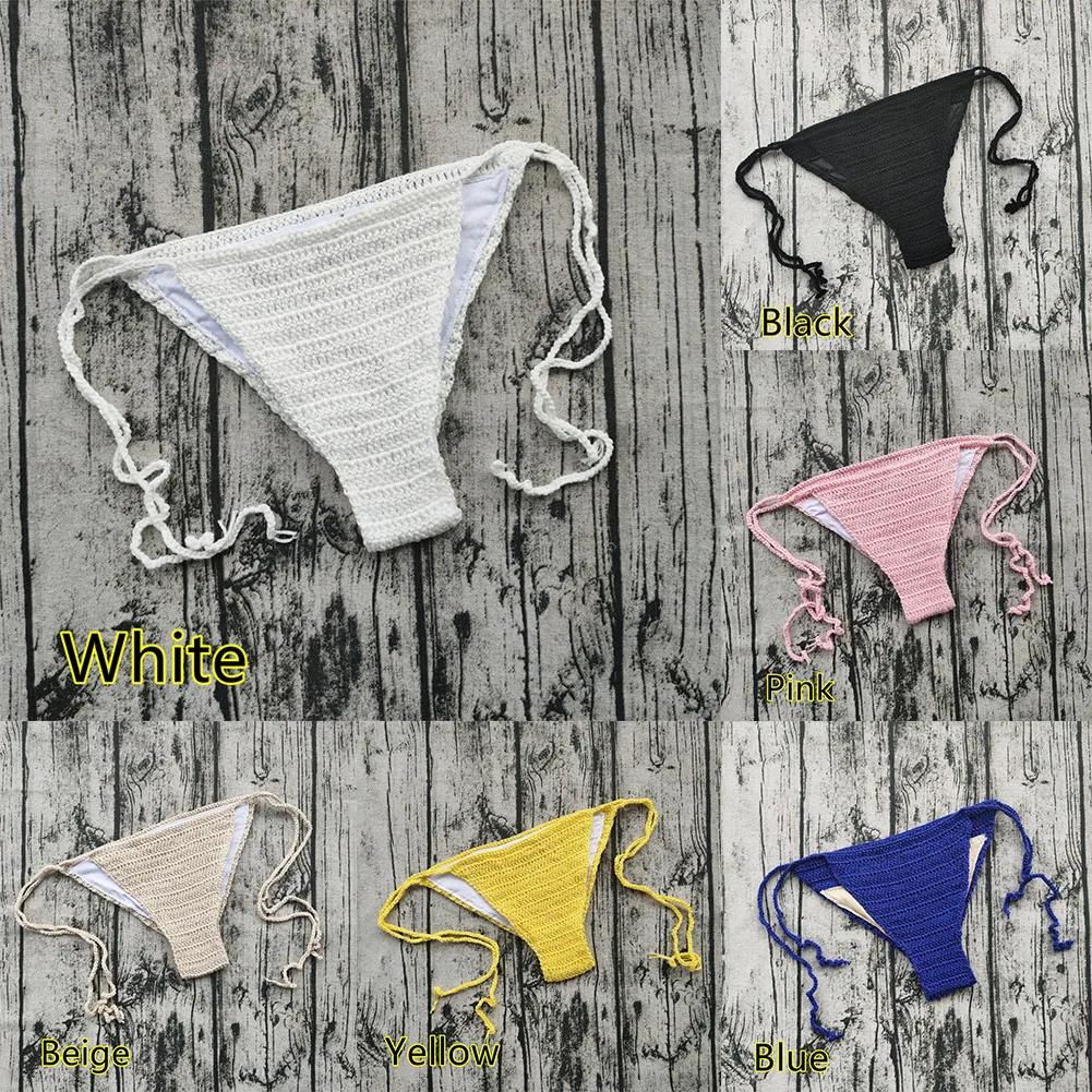 Women Sexy Bikini Handmade Crochet Swim Trunk Bottom Lace Up Low Waist Swimsuit Sportswear Accessories For Summer Swimming