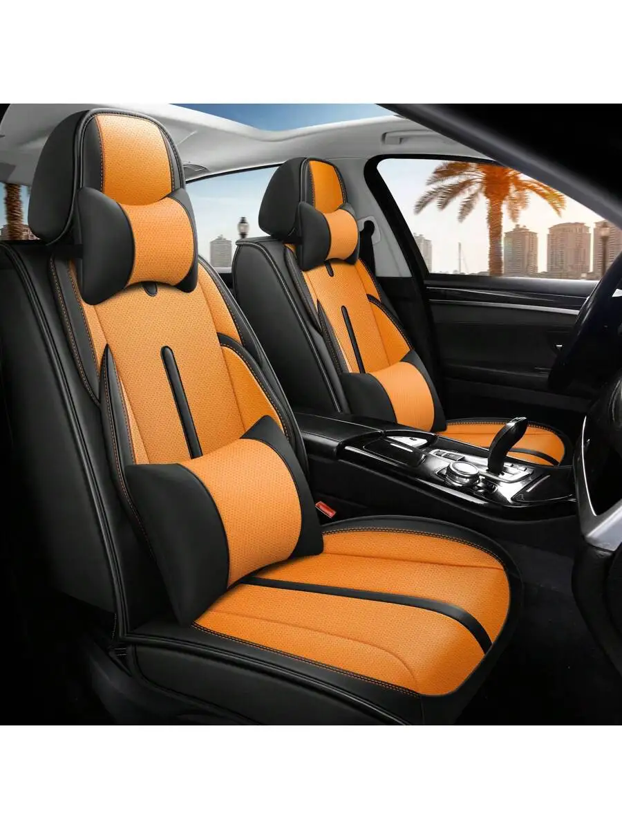 

Perforated Leather Universal Car Seat Covers Full Set 5 Seats Breathable Cushioned Protector For Sedan SUV Truck