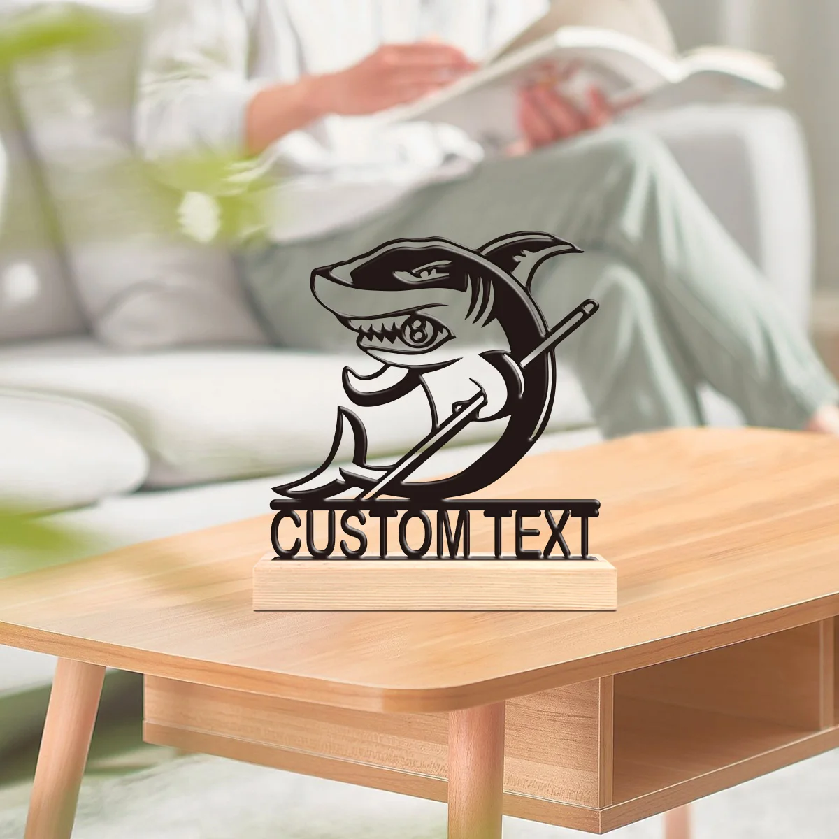 1pc Fashionable Desktop Ornament,Customizable Name, with Wooden Base,Unique Desktop Decoration,Classic Metal Design,Holiday Gift