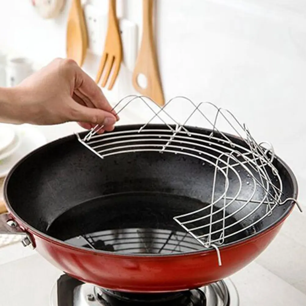 Estante plegable para filtro de aceite, herramienta de cocina de acero inoxidable de medio círculo, estante de drenaje de aislamiento térmico de Metal para freír alimentos, práctico