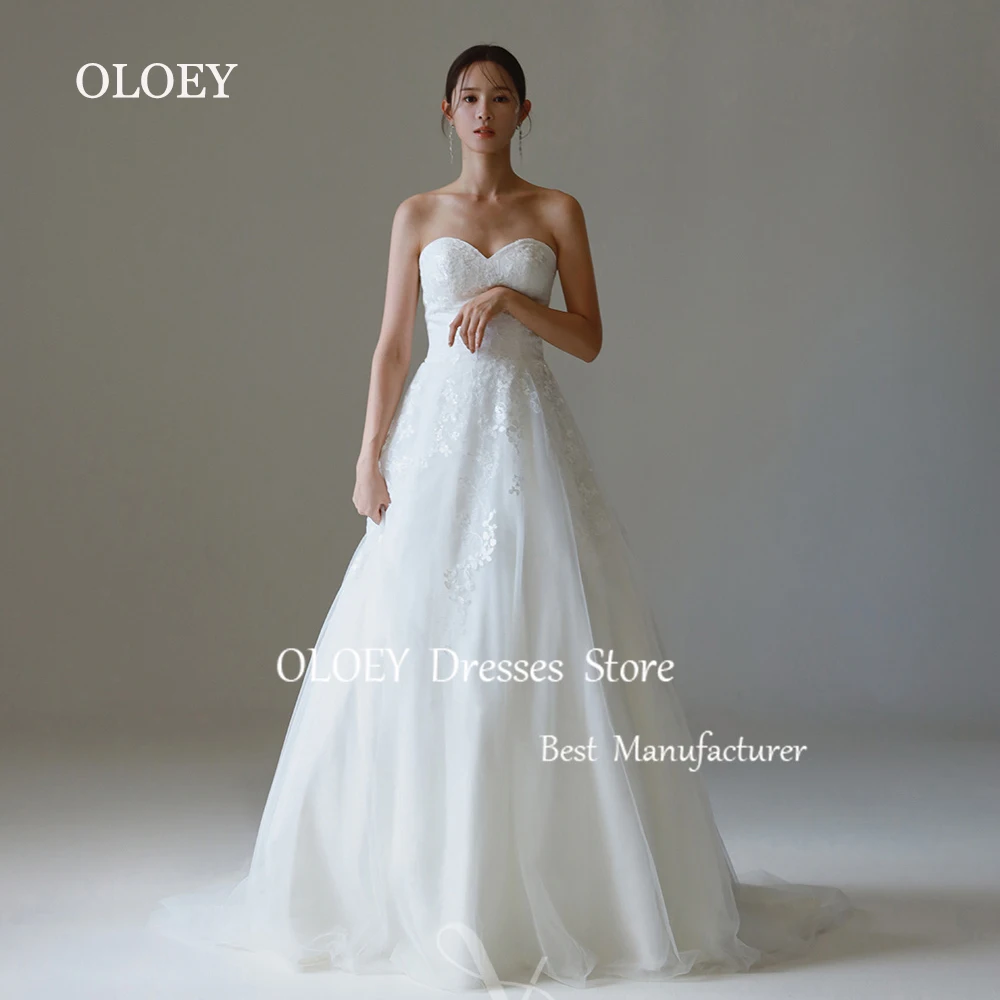 OLOEY-vestido de novia de lujo marfil, línea A, sesión de fotos de Corea, escote en forma de corazón, largo hasta el suelo, corsé hecho a medida