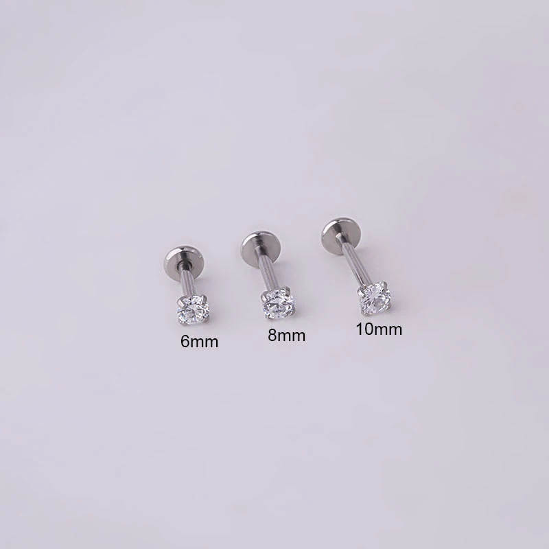 2PCS Stainless Steel Piercing Stud Crystal Labret Earrings