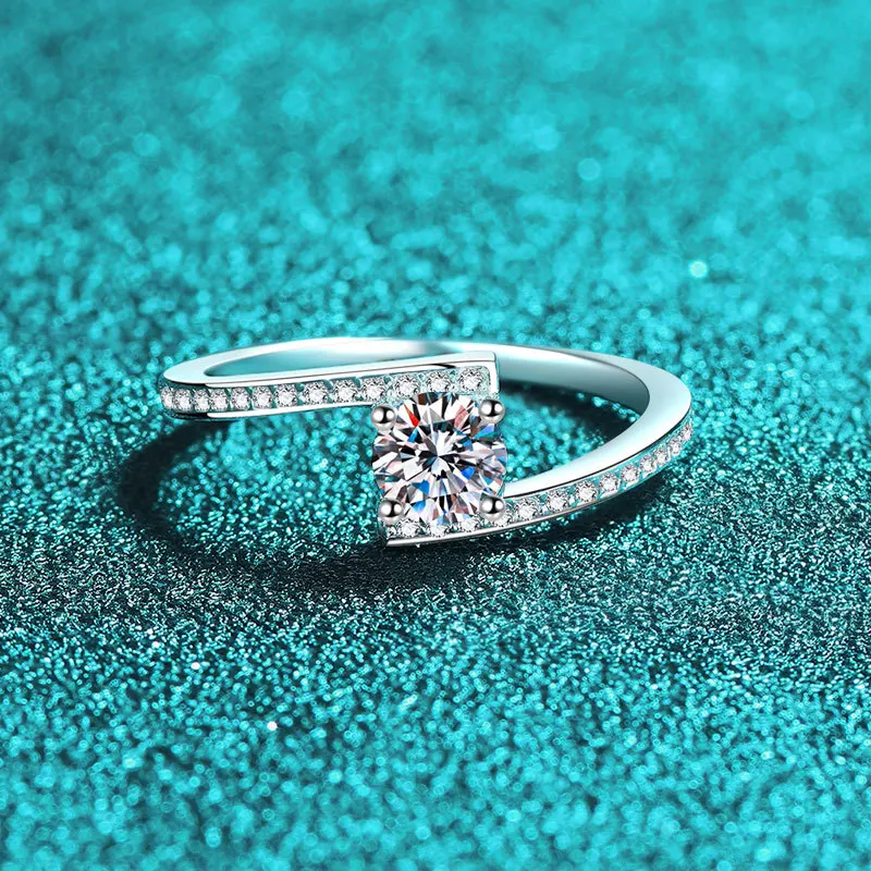 Elegant PT950 Platinum 0.5 Carat Moissanite Ring for Women, Twisted Band with Star Trace Micro-Pave Diamonds Ring Holiday Gift