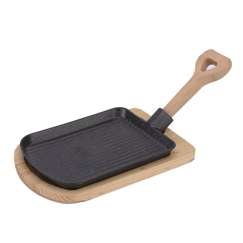 

Non-stick Frying Pan Baking Pan with Wooden Handle Shovel Baking Pan Household Cookware for Grilling Draining Grease Baking