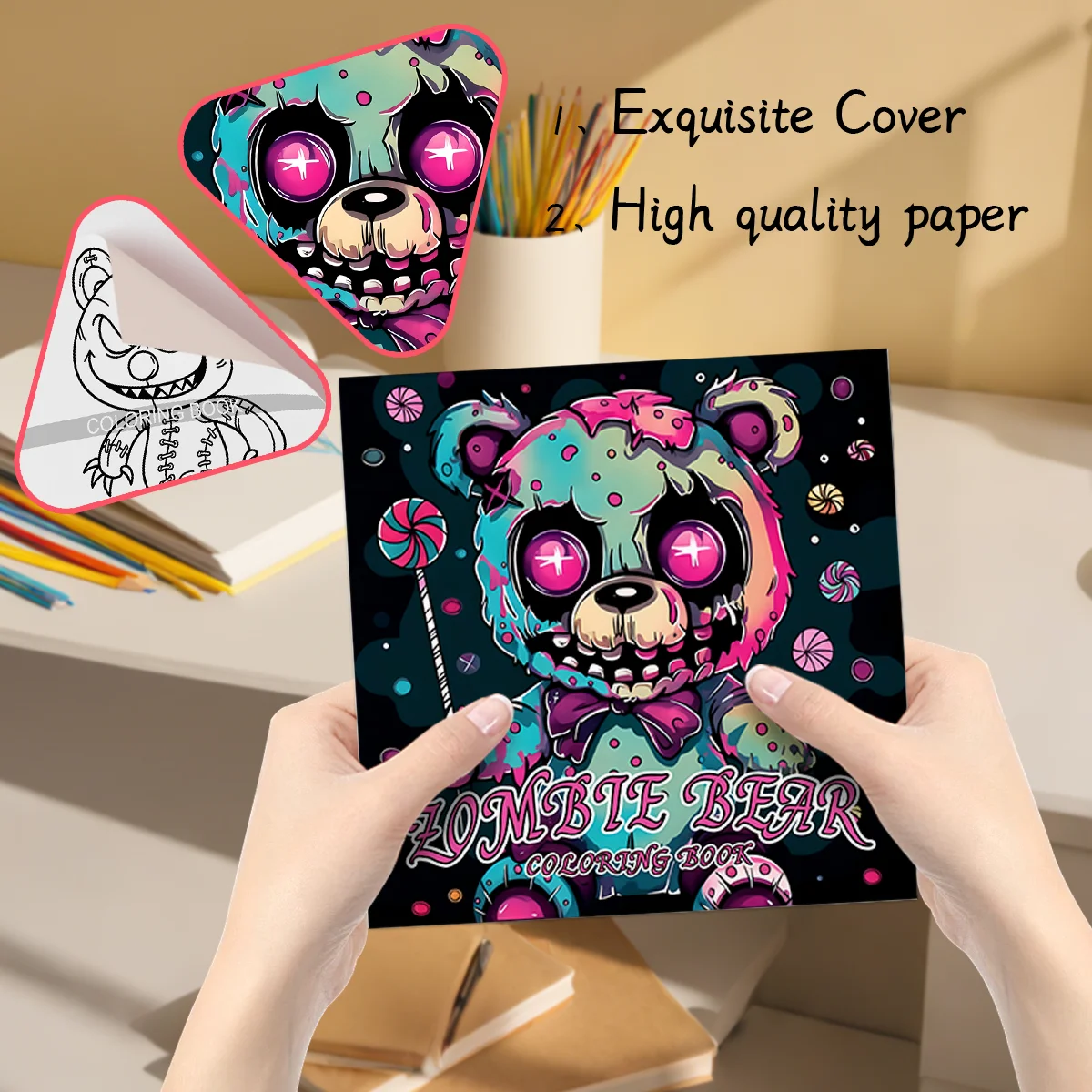 كتاب تلوين الدب الزومبي للبالغين - 24 صفحة من الرسوم التوضيحية لطيف على شكل شبل الدب للاسترخاء والتعبير الإبداعي