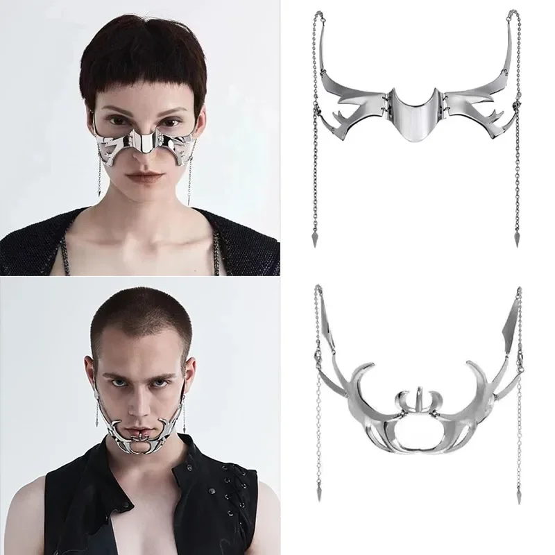 Cyber Punk Masquerade Mask Robot Party Prom Metal Mask Unisex Irregular Jewelry Irregular Metal Face Accessories for Women Men