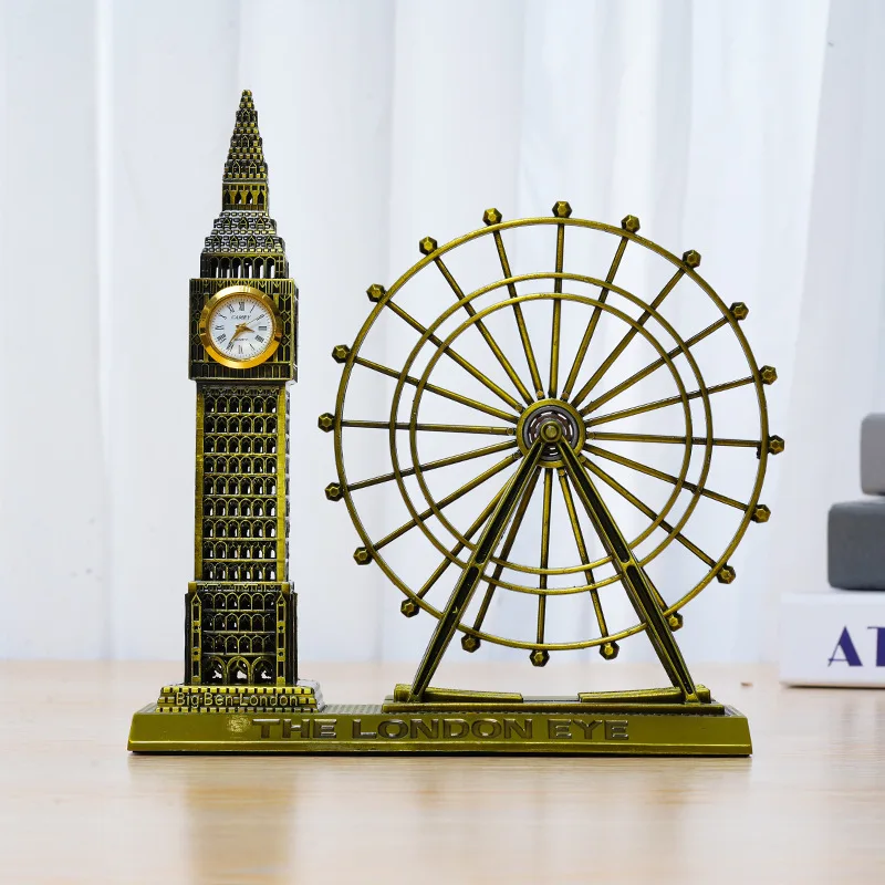 Paris Tourist Souvenirs Retro Metal London Big Ben Tower Photography Props Gifts London Ferris Wheel Building Model Home Decor
