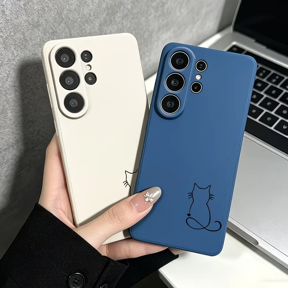 Minimalis Line Art Cat Sketch Pattern Phone Case For Samsung Galaxy A73 A72 A71 A70 A56 A55 A54 A53 A52 A51 Matte AntiSlip Cover