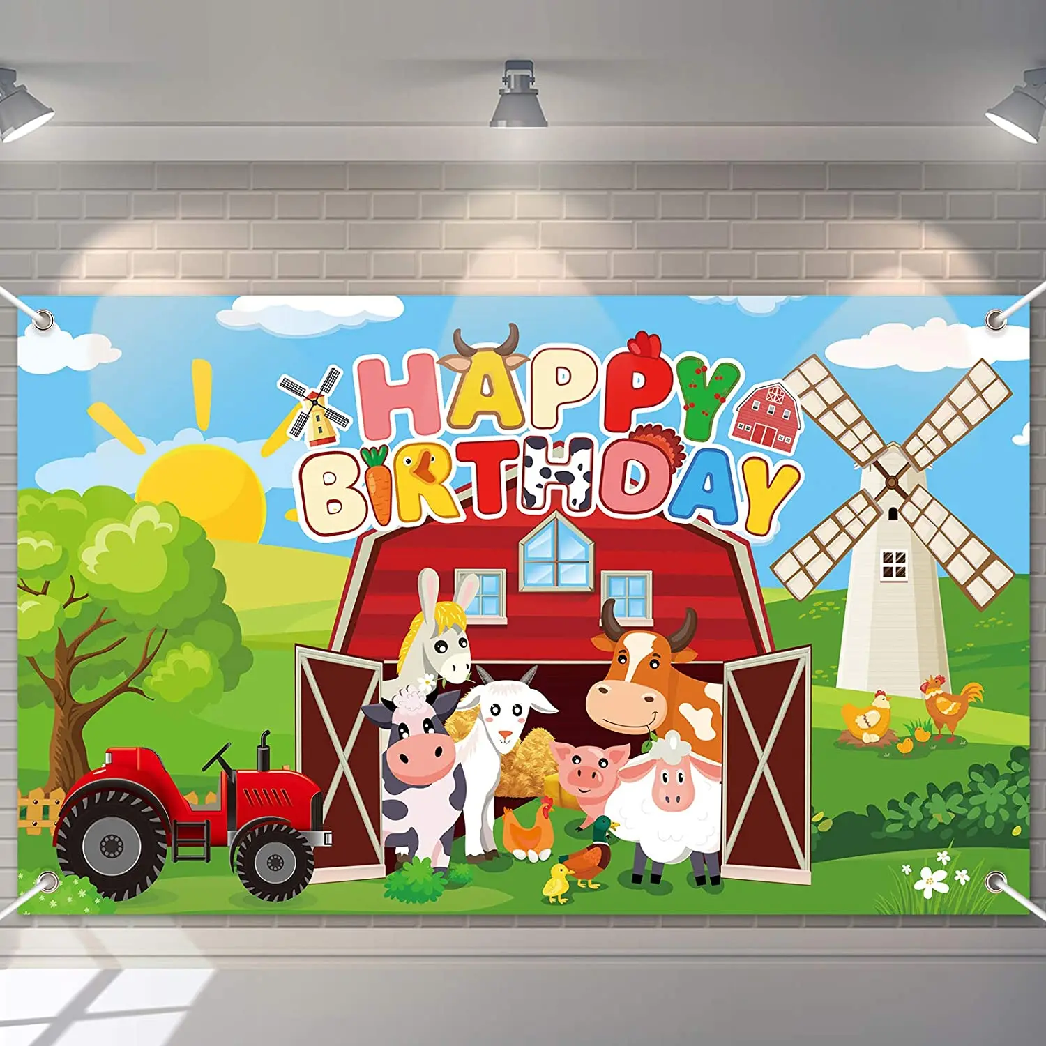 Farm Animals Happy Birthday Party Decorations Barn Door Birthday Banner Photography Backdrop Large Barnyard Yard Sign Backgroud