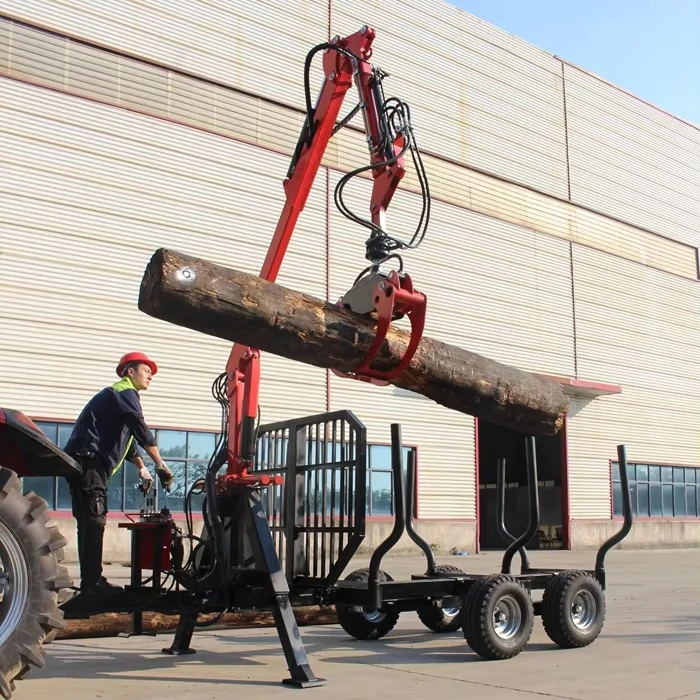 Heavy Duty 6Ton Forestry Log Trailer, 4.7m Hydraulic Log Crane Mounted Timber Trailer for Farm Wood Logging and Hauling