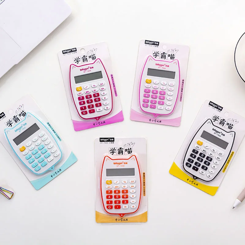 Práctica y bonita Mini calculadora de gato con pantalla LED grande de 12 dígitos, calculadora portátil de mano para estudiantes, empleados de oficina para adolescentes