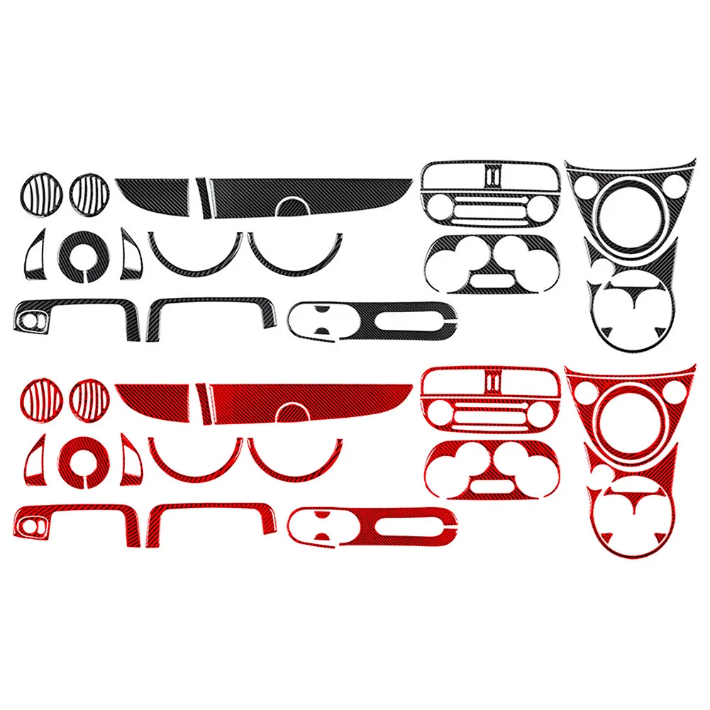 29Pcs Car Carbon Fiber Interior Full Kit Cover Decoration Sticker Trim Accessories For Fiat 500 2012 2013 2014 2015