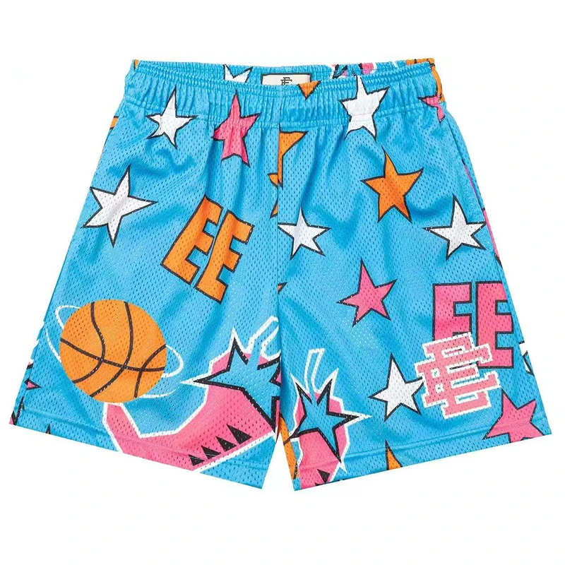 2024 New Summer Eric Emanuel EE Basic Mesh Short Classic Floral Printed Gym Shorts Men\'s Gym Basketball Sports Beach Shorts