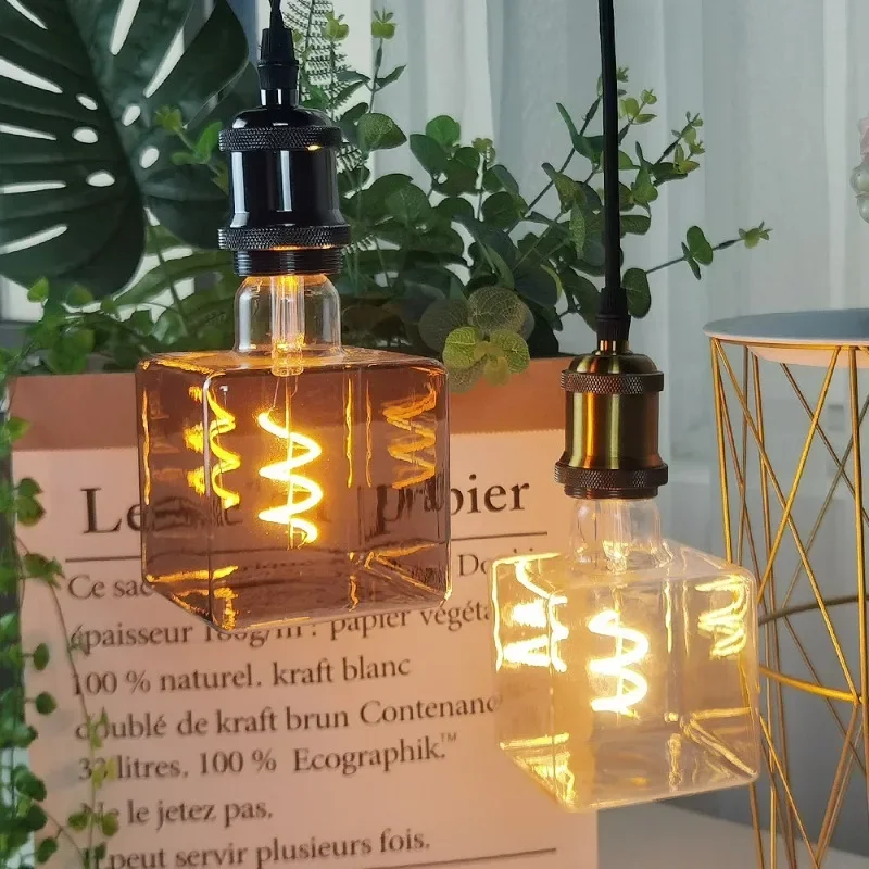 LED Ice Cube Creative Light Bulb Dimmable E27 Warm Light Interior Decoration Table Lamp Chandelier Special-shaped Retro Lamp