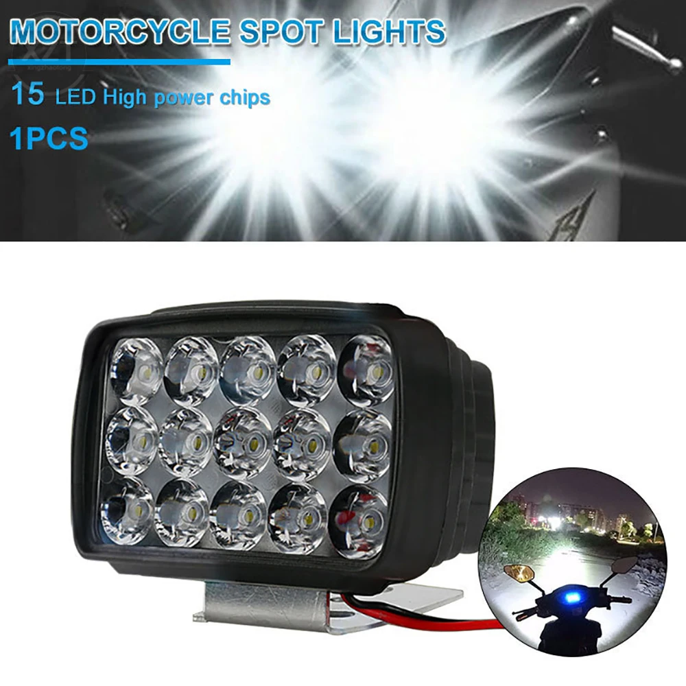 12V Motorcycle Headlight 15 LED Driving Spot Light Fog White Waterproof Auxiliary Headlight  for Motorbike ATV UTV Truck