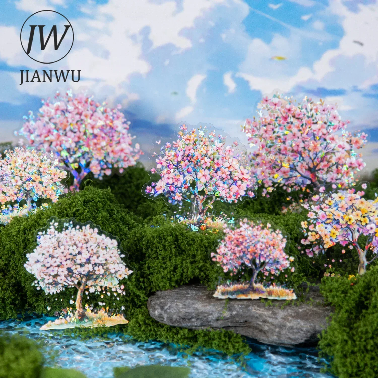 JIANWU Flower Tree Series Vintage Landscaping Material Collage PET Sticker Creative DIY Journal Scrapbooking Stationery