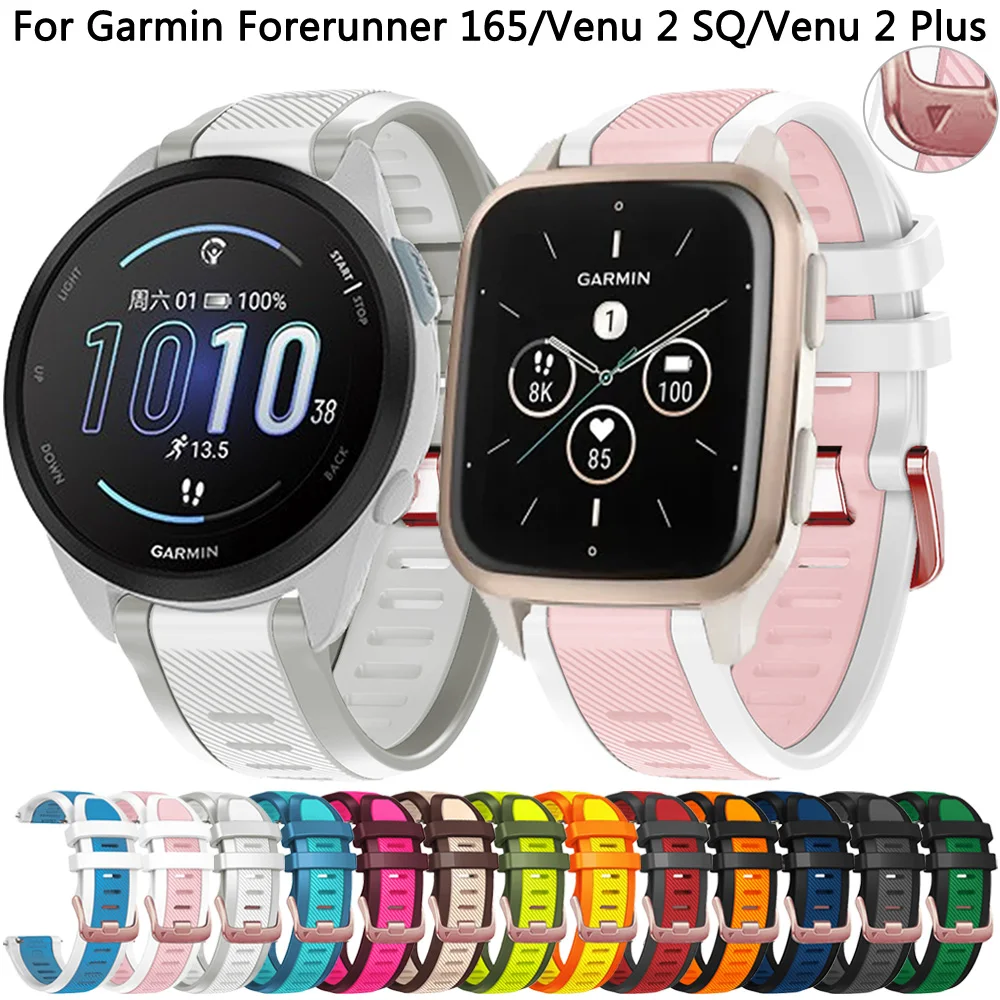 For Garmin Forerunner 165 245 645 Music Original Strap 20mm Silicone Band for Venu SQ 2/Venu 2 Plus /Vivoactive 5/3 Bracelet