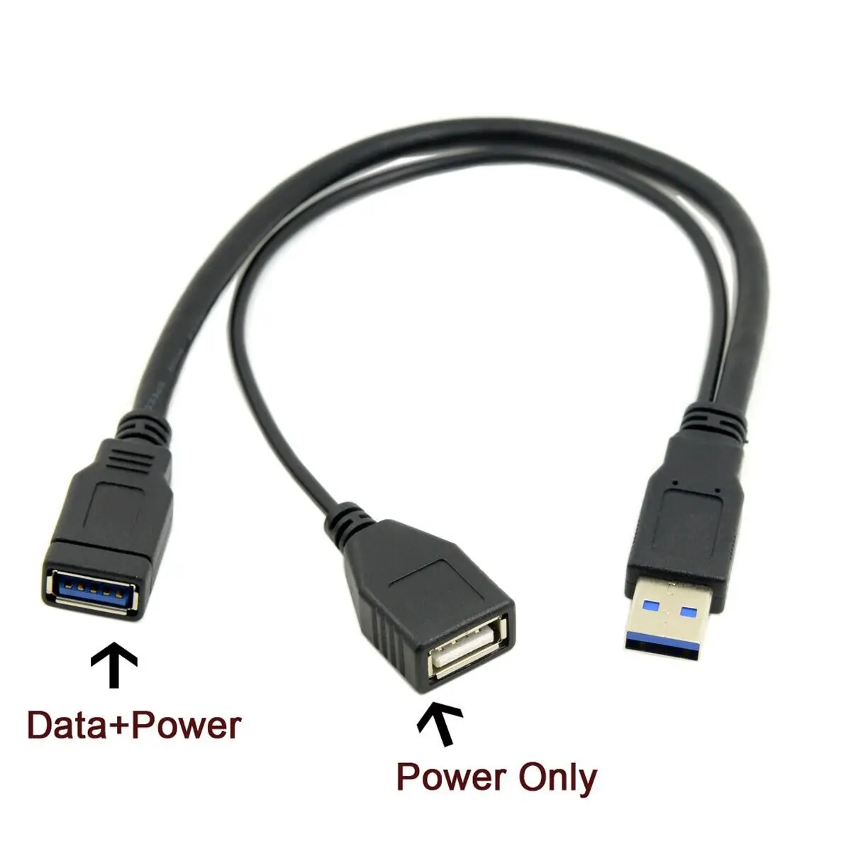 USB Cable USB Data Cable USB 3.0 Male to Dual USB Female Extra Power Data Y Extension Cable for 2.5" Mobile Hard Disk