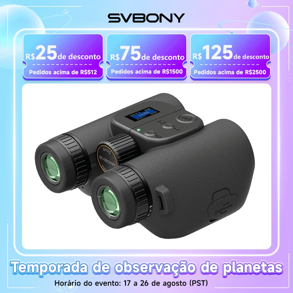 Binóculos Eletrônicos Svbony SA208 8x42 ED Integrados com Identificação de Pássaros por IA e Amplo Campo de Visão para Observação de Aves e Acampamento