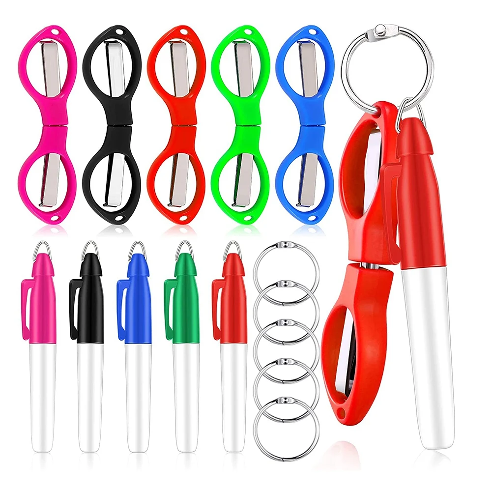 15Pc Nurse Pen Set Permanent Markers Fine Point Nurse Pen Pack Silver Ring Nursing Scissors Keychain Scissors Multicolor