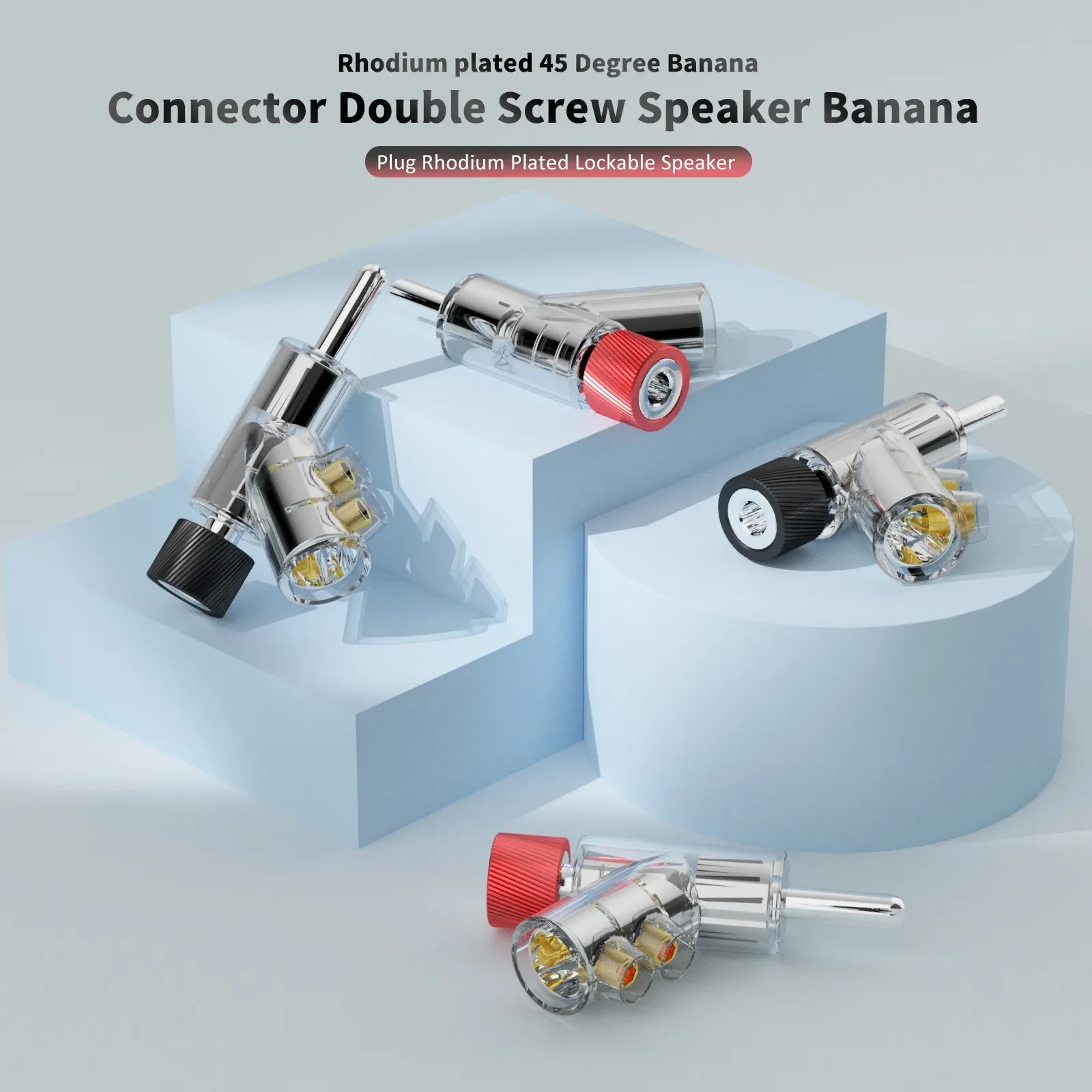 BA1489 Rhodium Plated 45° Banana Connector - Double Screw Lockable Speaker Plug for Crystal Clear Transmission & Superior Sonic