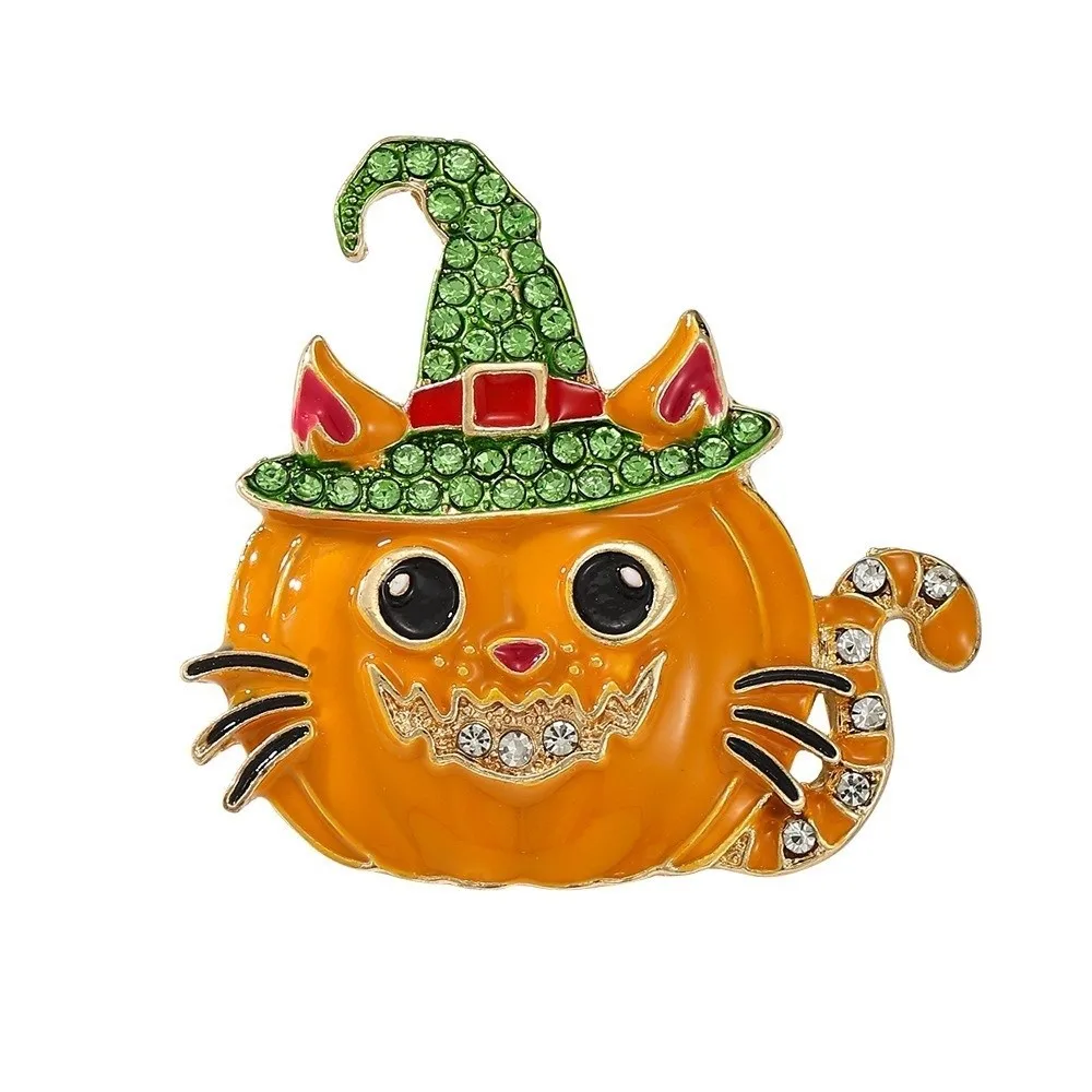 Halloween Cat & Pumpkin Enamel Brooch Pin with Witch Hat – detail image 8