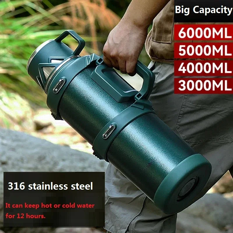 

316 Stainless Steel Insulated Thermos Bottle, 1L, 2L, 3L, Outdoor Travel Coffee Mugs, Thermal Vacuum Water Bottle, Thermal Mug