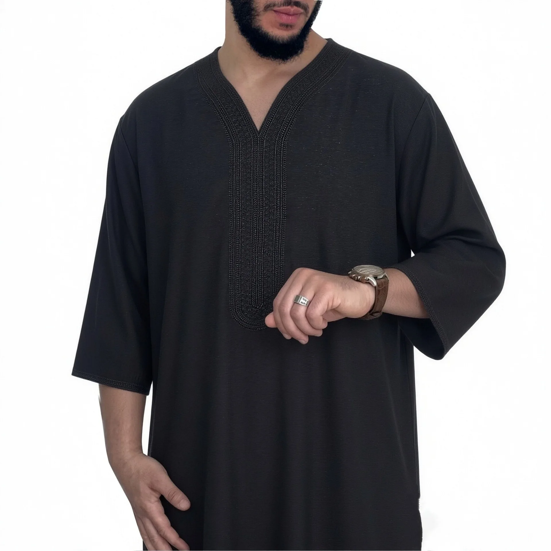 

2026 High-end Linen Robe For Men, Robe With Side Pockets, Black Robe, White Robe Robe Abaya Ramadan Dubai Luxury Islam Elegant