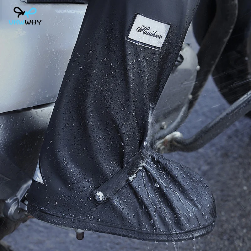 Tall PVC Riding Rain Boot Covers Thickened and Wear Resistant Reusable Motorcycle Scooter Bike Rain Shoes Cover Folding