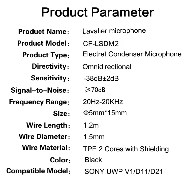 Imagem -06 - Microfone de Lapela Omnidirecional Canfon Compatível com Sony Uwp v1 D11 D21 Condensador Microfone de Gravação Microfone Lavalier 35 mm