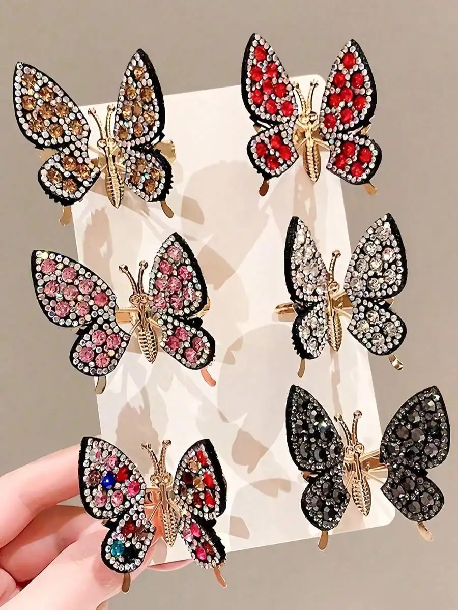 

Rhinestone Butterfly Hair Clip Set For Women, Sparkling Multi-Color Barrettes For Party Wedding Daily Wear
