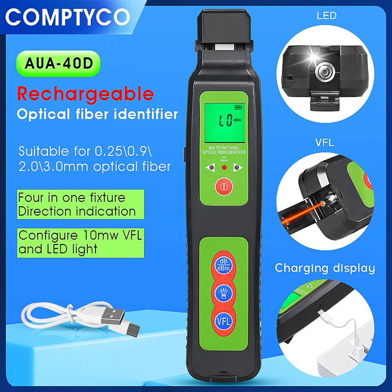 comptyco-aua-40d-rechargeable-live-fiber-identifier-optical-fiber-cable-tester-fiber-optic-testing-tool-built-in-10mw-vfl