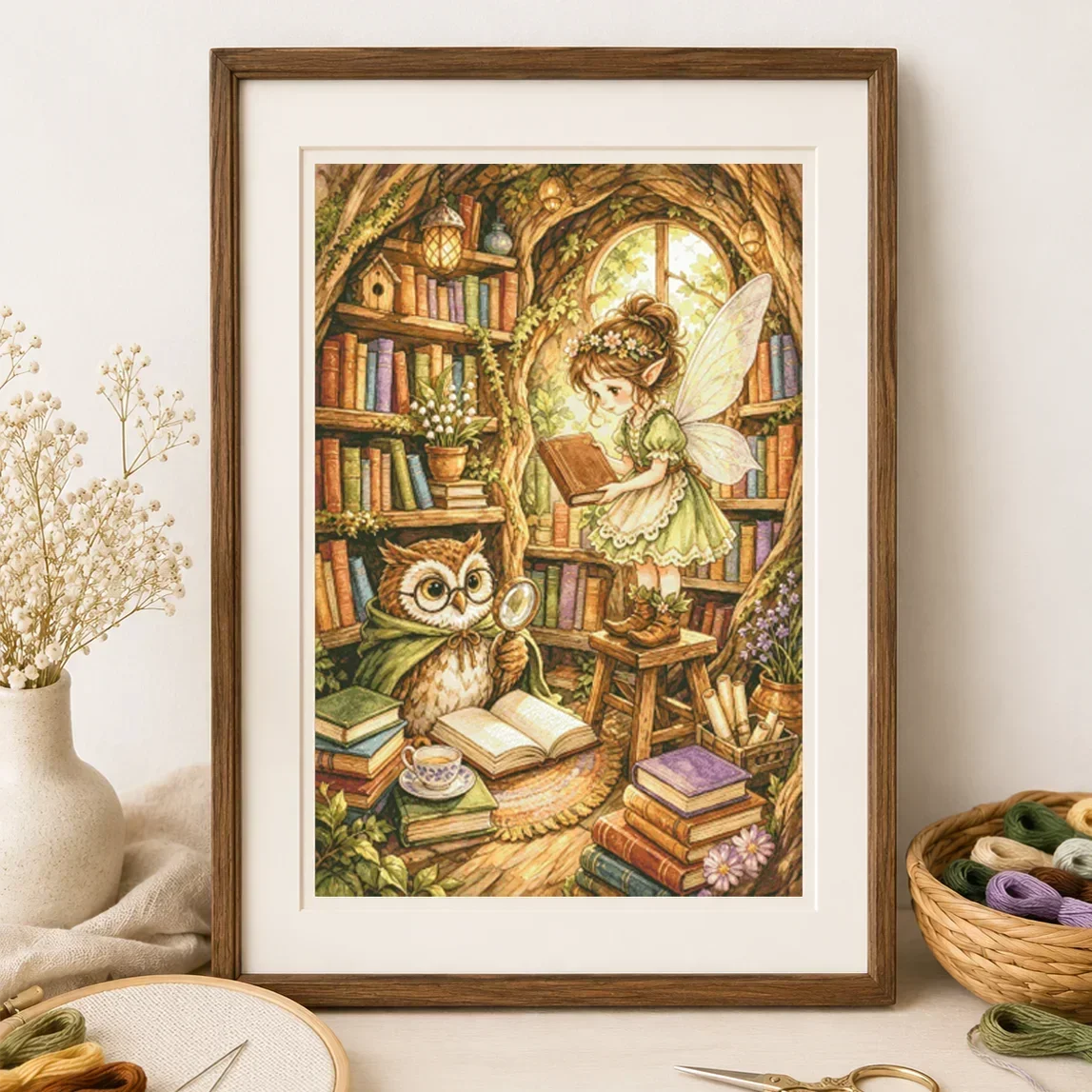 Stamped Cross Stitch Kit 11/14/16/18CT Pre Printed Canvas Cotton Thread DIY Embroidery for Wall Decor[ZZ8888-Tree Hole Library]