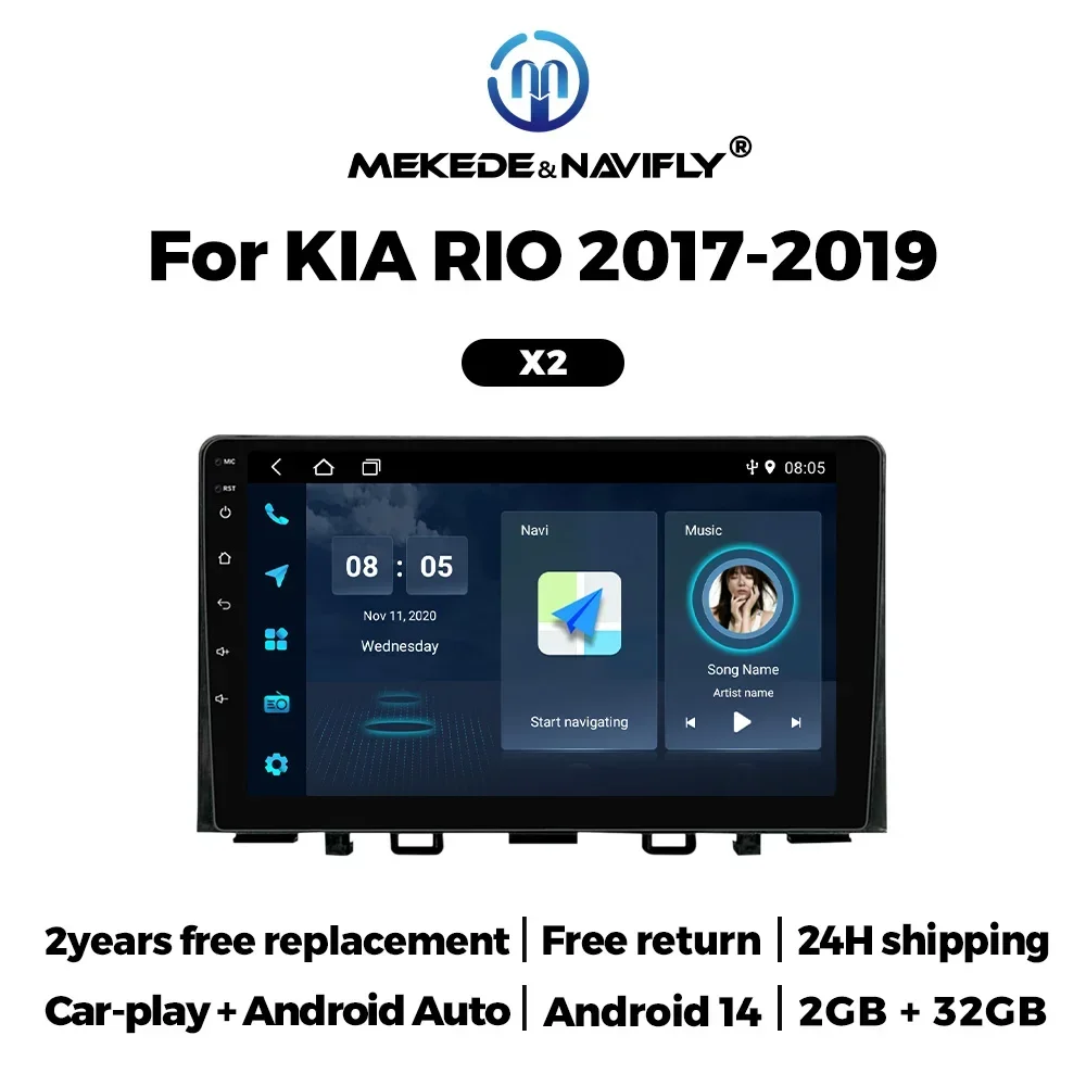 Android Car Radio FM Stereo for Kia RIO Stonic 2017 2018 2019 2020 2021 2022 CarPlay Auto Multimedia Video Player GPS Navigation