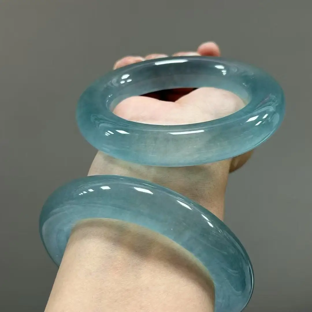 

Blue Thick round Bar Ice Seed Jadeite Bangle - Exquisite Noble Fashion Bangles Elegant Fine Jewelry for Women