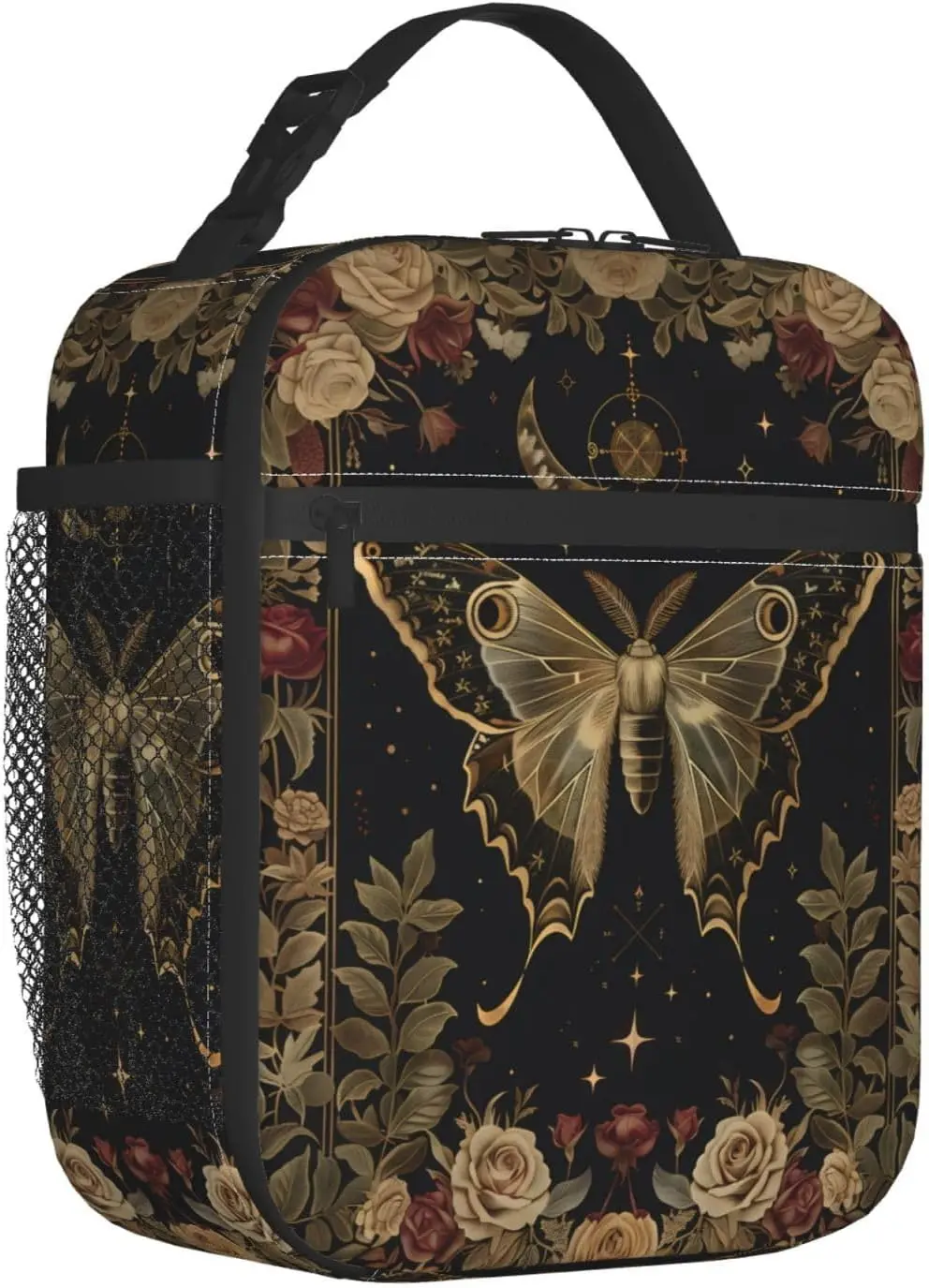 Gothic Floral Reusable Thermal Lunch Bag for Adult Women Tote Cooler Bags for School,Work,Picnic,Travel,Elegant Dark Aesthetic