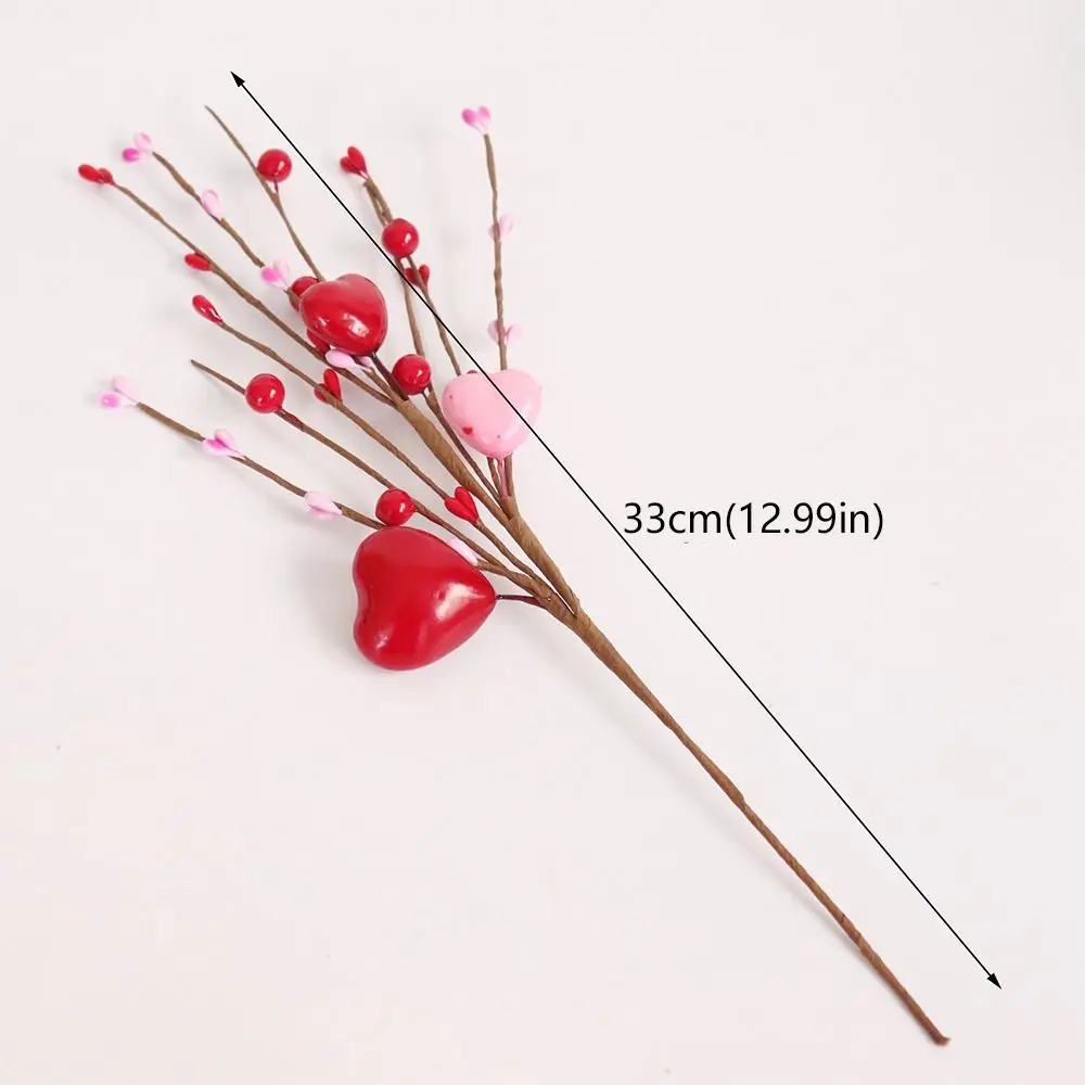 4Pcs Red Pink Artificial Heart Shaped Branches DIY Bouquets Handmade Valentine's Day Love Heart Stem Festival