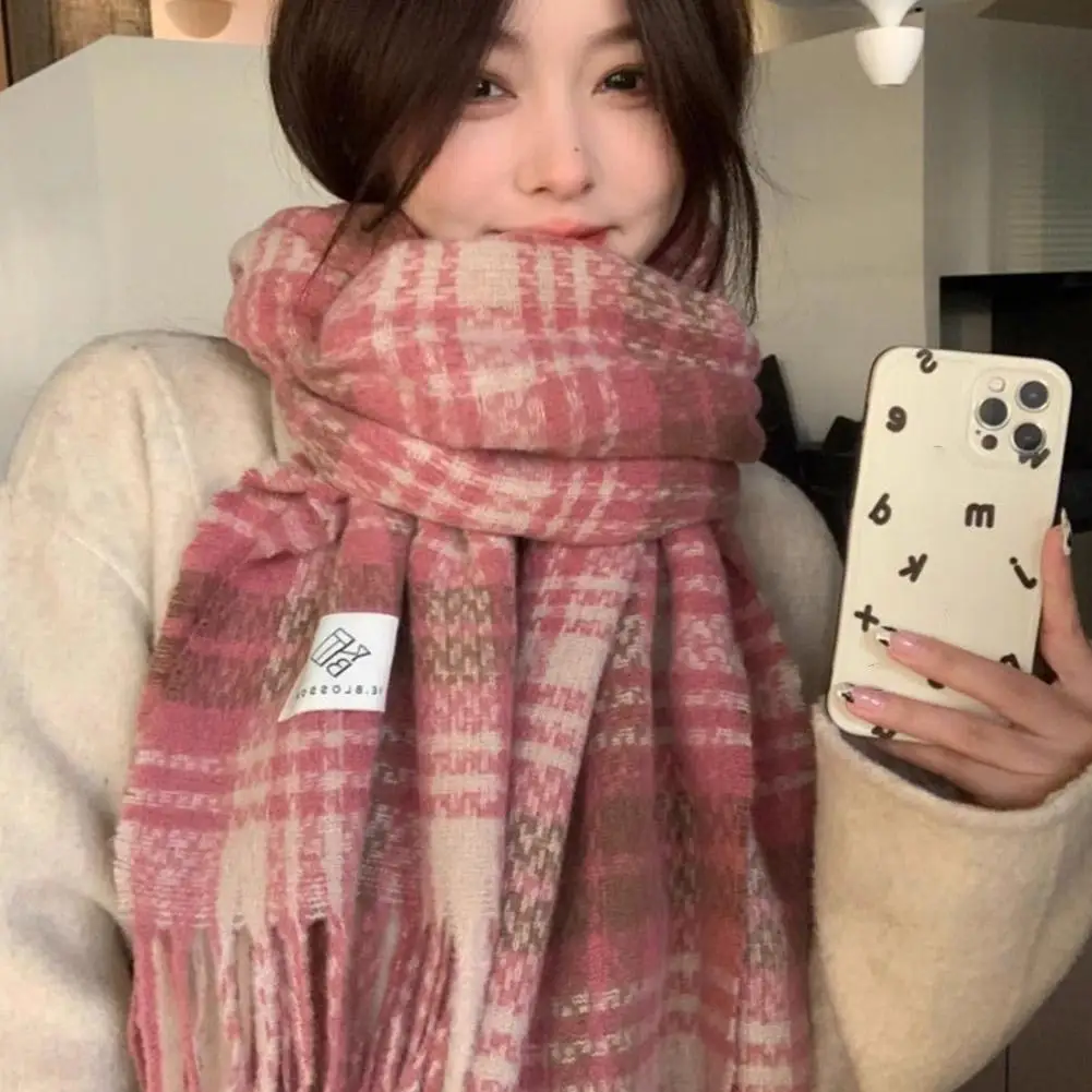 Vintage Plaid Long Scarf For Women Classic Soft Thermal Tassel Shawl Wrap For Autumn Winter Outdoor Warmth Keep Warm C9j2