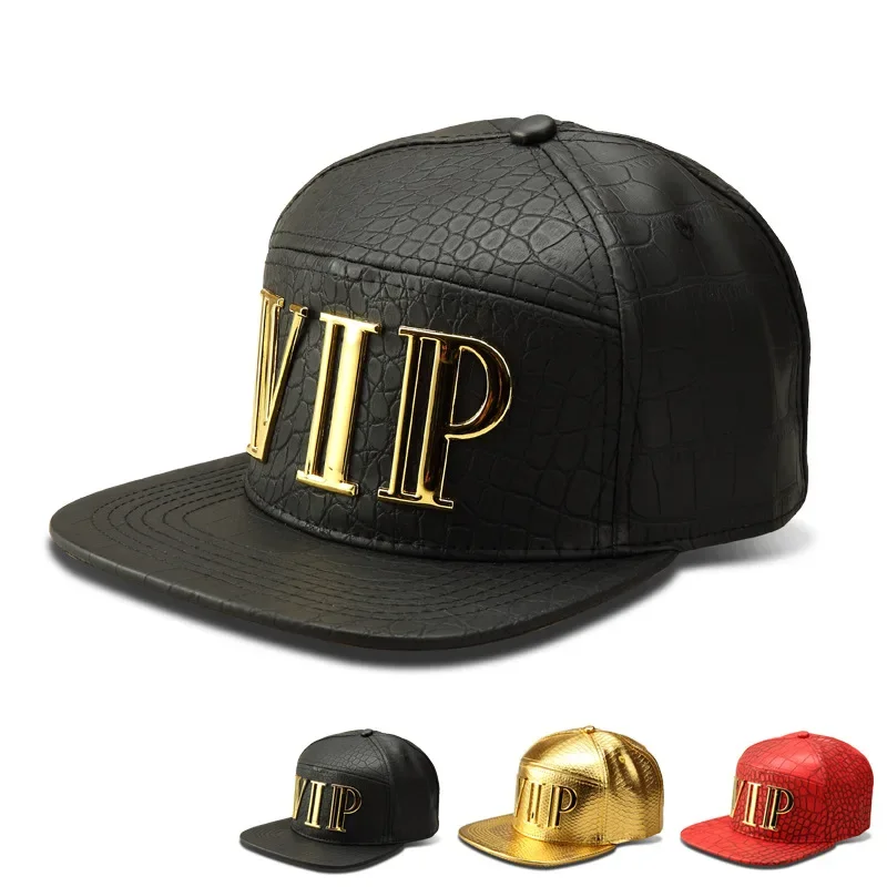 High-quality Fashion HipHop Men\\women Vip Baseball Caps PU Leather Casual Hats Black\\ Gold\\Red Bone Snapback BOX Package