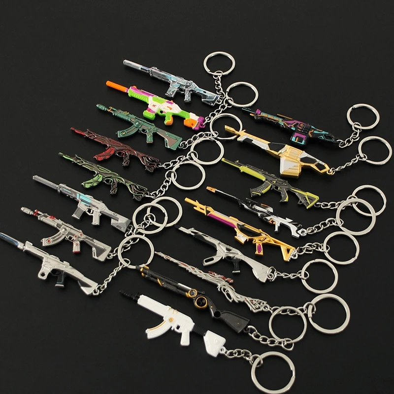 Valorant Gun Keychain para meninos, faca de campeões, modelo de arma de liga mini, jogo Valorant Guns, presentes periféricos de metralhadora, brinquedos para meninos, 9cm