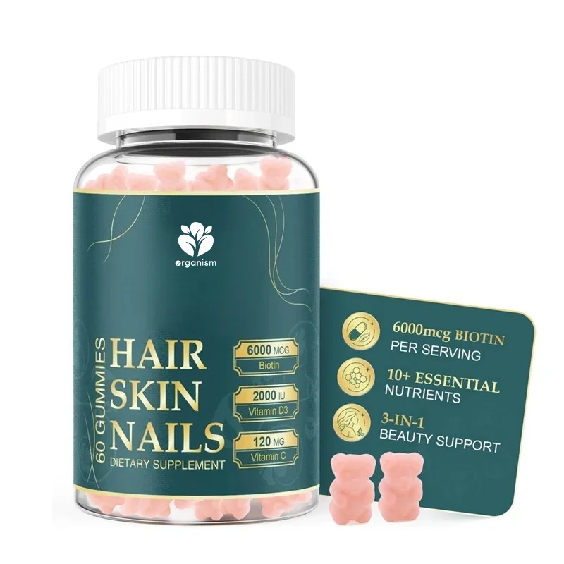 Women's hair, skin, and nail vitamins -6000mcg biotin gummies, suitable for healthy hair, glowing skin, and stronger nails