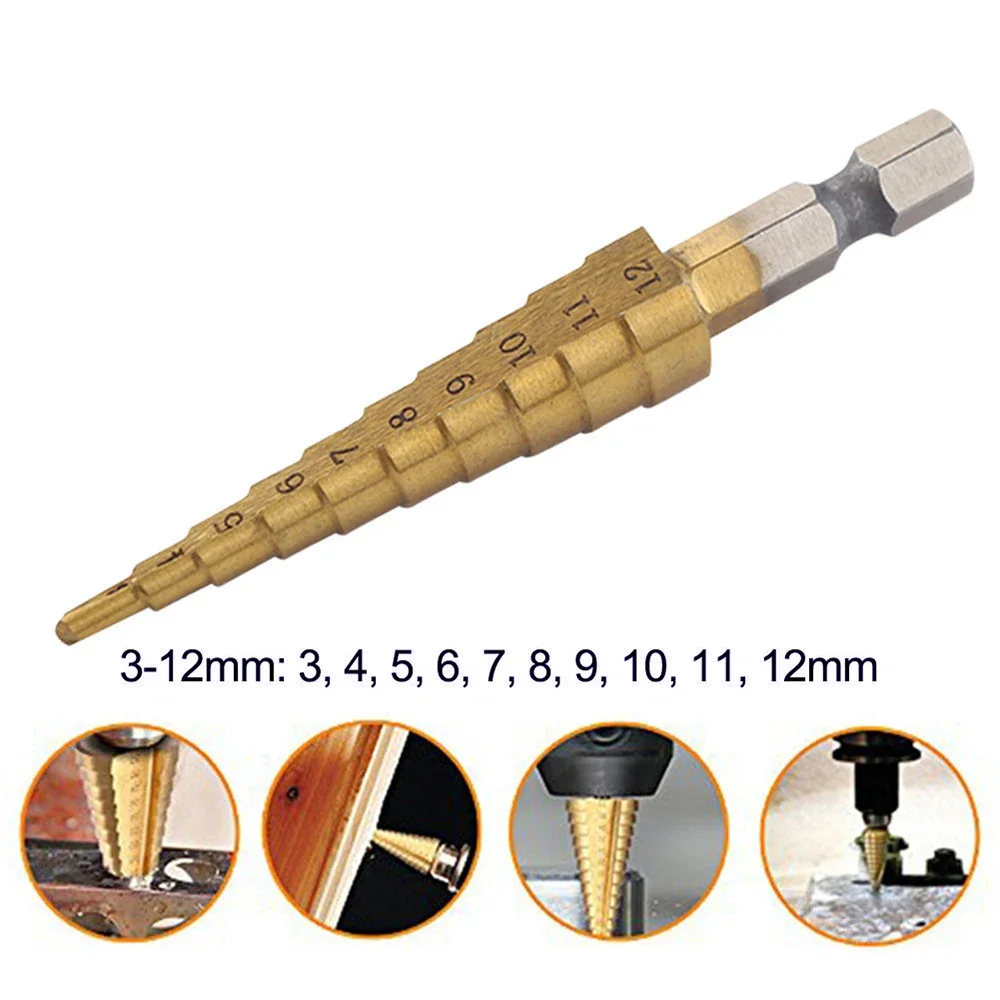 Metal Drill HSS Hex Shank Straight Groove 3-12MM Small Size Step Drill Bit Cone Cone Coated  Woodworking Power Tools