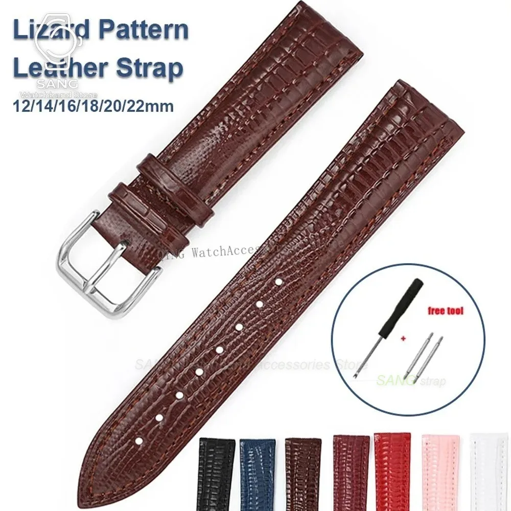 12/14/16/18mm 20mm 22mm Universal Women Men Soft Business Strap Lizard Texture Leather Watchband Belt Sport Replacement Bracelet