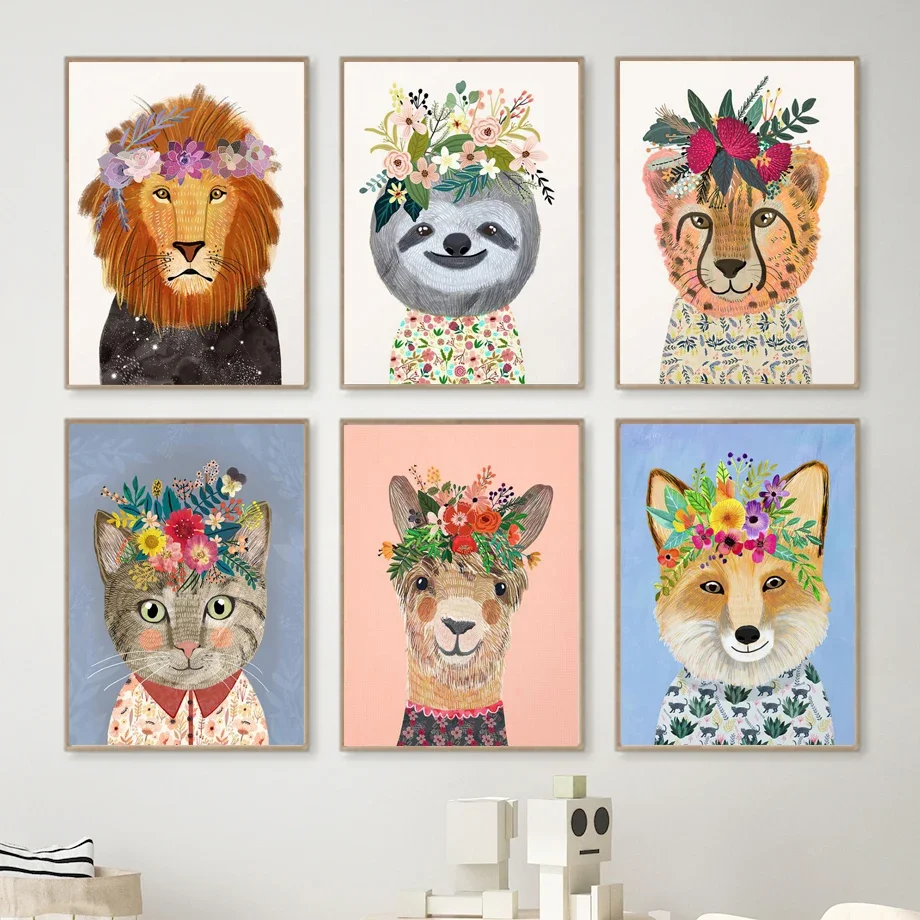 

Lion Tiger Fox Koala Rabbit Bear Alpaca Garland Wall Art Canvas Painting Nordic Posters And Prints Wall Pictures Kids Room Decor