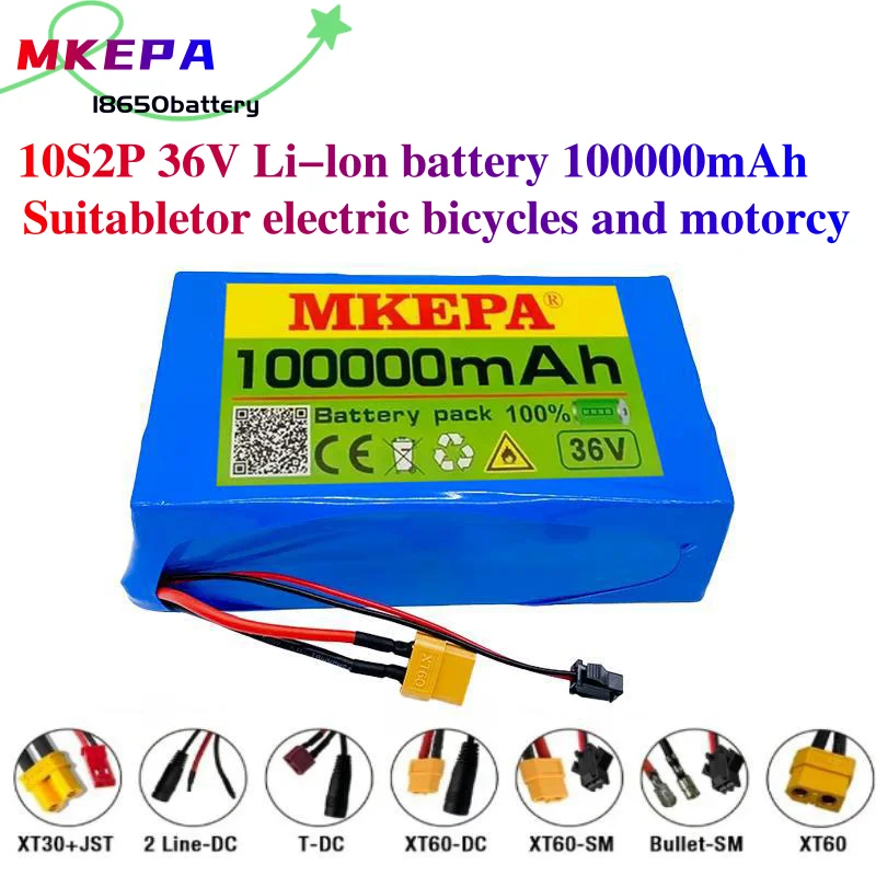 

10S2P 36V 100000mAh large capacity 18650 lithium-ion battery pack suitable for Cooter skateboard electric bicycle 750W battery