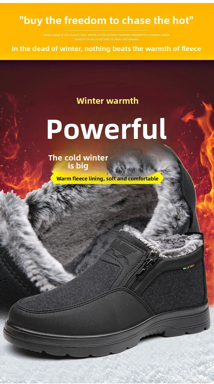 Herren Winter Fleece-gefütterte Warme Slip-On Stiefel mit Seitenreißverschluss Rutschfeste Dicke Sohle Thermo-Baumwollschuhe für Ältere – Detail 1