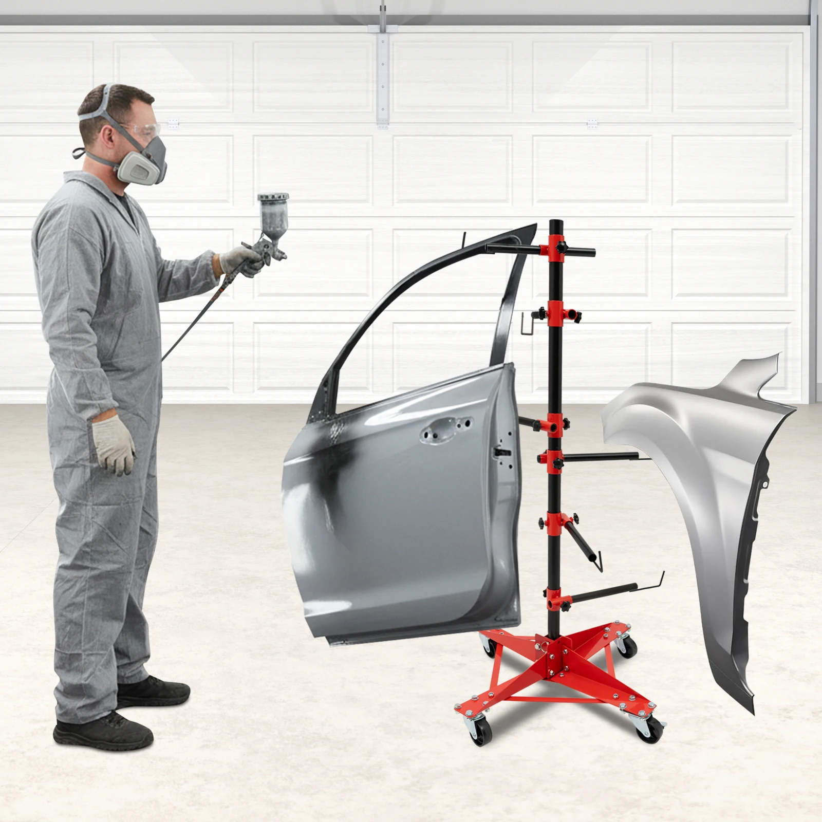 Auto Paint Stand, Tool Storage Rack, Pliers Holder, Adjustable Iron Frame, 47x47x120cm, RV Hydraulic Workshop Tool, 6 Rotating Hooks, Wheels